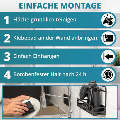 HOMELYN stainless steel sink organizer set including dish brush with drip tray: Modern design