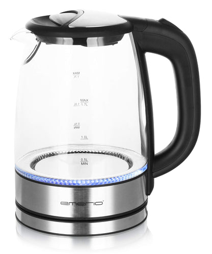EMERIO Glas Wasserkocher (1,7L): 2200 Watt, Blau LED-Innenbeleuchtung | BPA-Frei