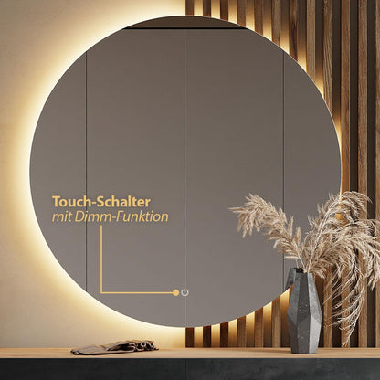 Planetmöbel hallway wardrobe (2x160cm) including round mirror with lighting (100cm) in white