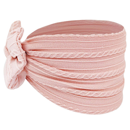 Baby Girl Turban Elastic Headband Bow (Set of 2 in Pink and White)