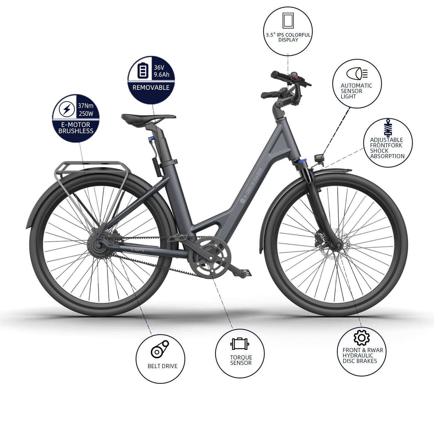 ADO Air 28 E-Bike (2 Stück): 345,00 Wh Akku, Momenten-Sensor, Riemenantrieb, APP (Grau)