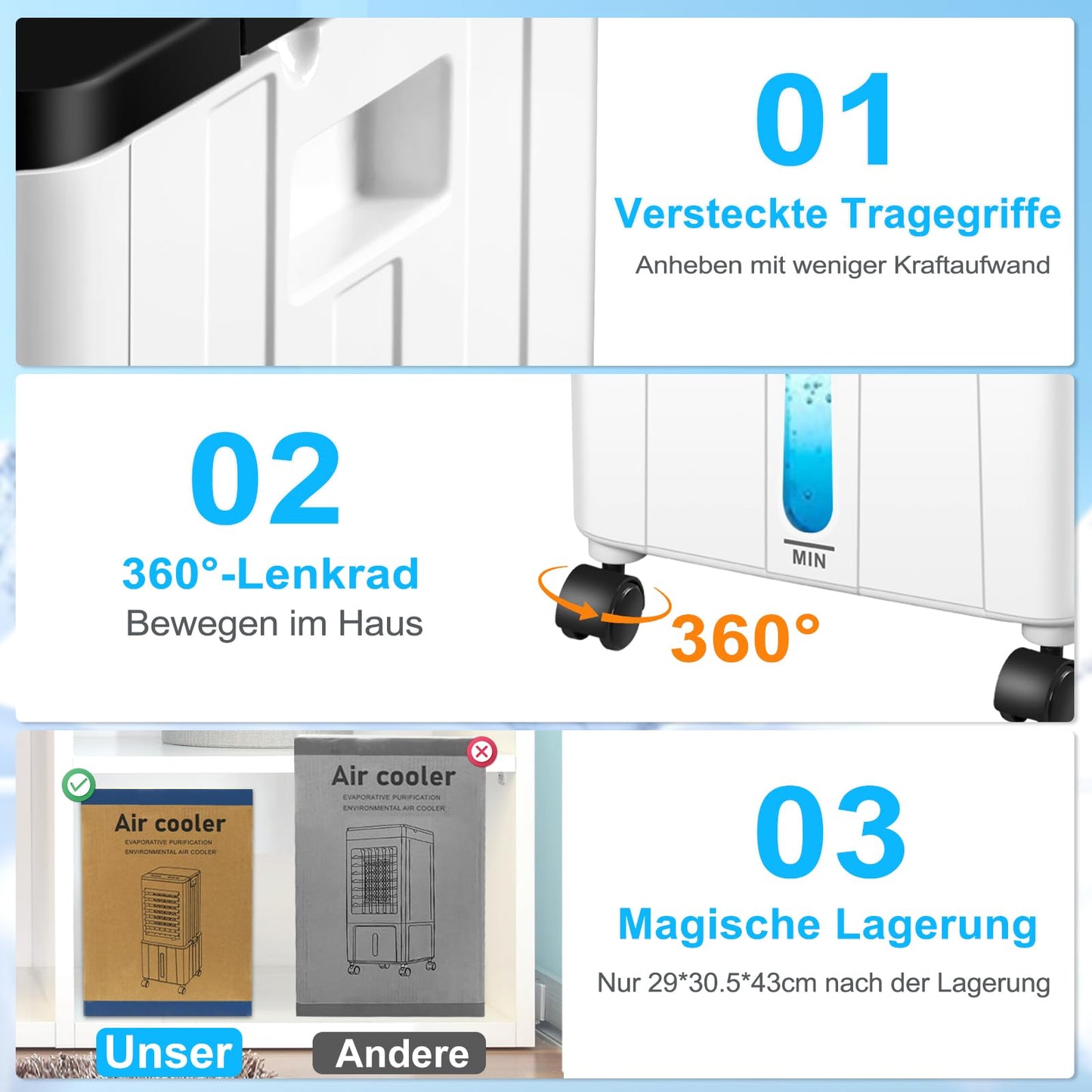 Klimagerät ohne Abluftschlauch mit 12h Timer: 12L - 60W - 3 Modus - 120°, Fernbedienung