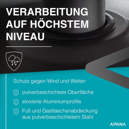 APANA 'Bellamente ONE' Gasheizstrahler (14kW) für Garten mit Transportrollen & Abschaltautomatik