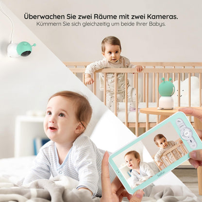 BOIFUN Babyphone mit 2 Kameras & App-Steuerung: 2K-HD, 4×Zoom, Geräuscherkennung