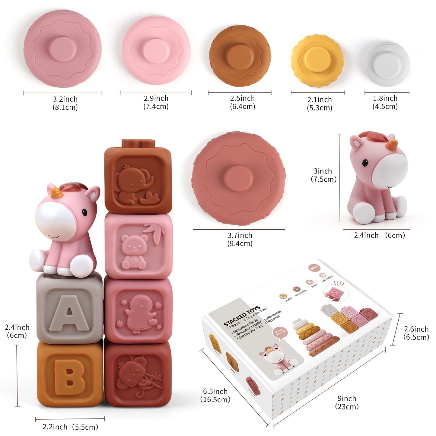 Baby teething toys (13 pieces): building circles and blocks, stacking &amp; nesting