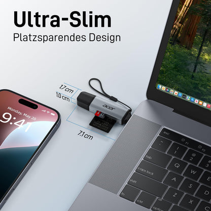 acer USB-C, USB 3.0 Kartenleser | Dual-Slot SD/microSD Adapter für PC, Mac, Smartphone