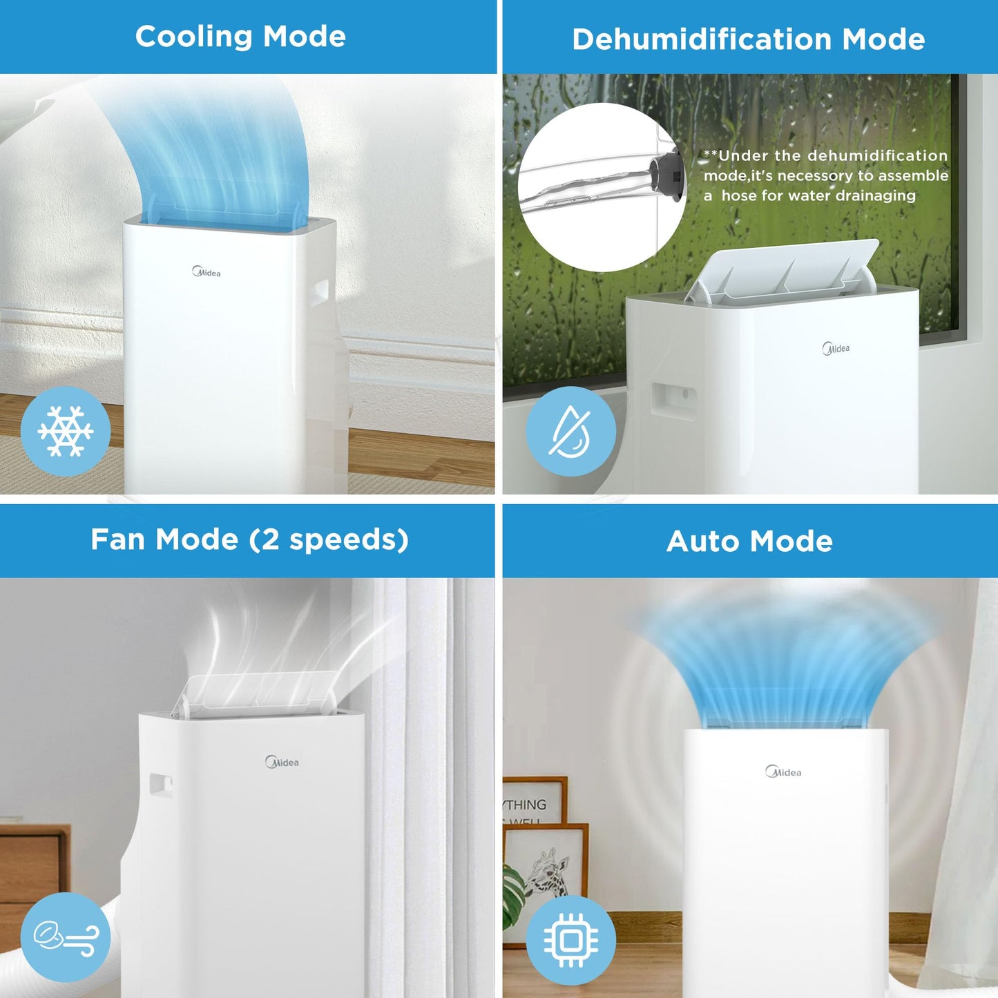 Midea 'Silent Cool 26 Pro WF' Portable Air Conditioner with Exhaust Hose: 9000BTU, 2.6kW | APP Control