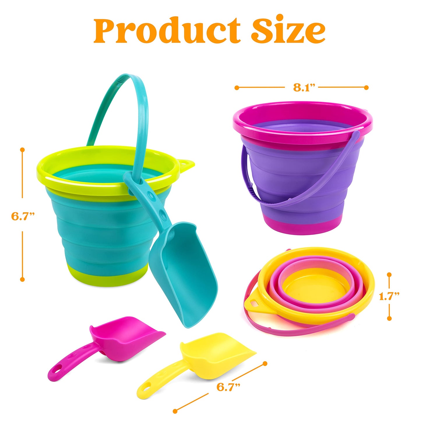 JOYIN Foldable Beach Bucket Set: Foldable Sand Toys with Mesh Backpack for Kids
