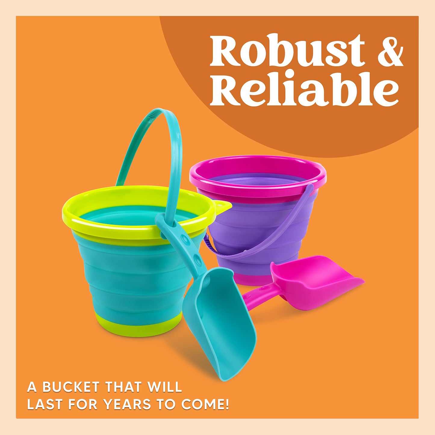JOYIN Foldable Beach Bucket Set: Foldable Sand Toys with Mesh Backpack for Kids