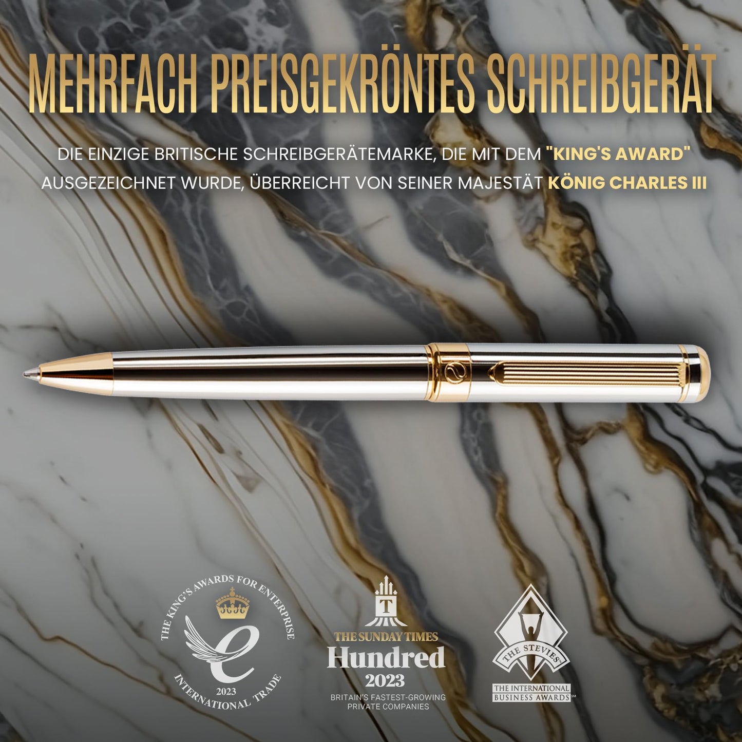 Scriveiner Kugelschreiber Hochwertiger Design Kugelschreiber in Silber mit Echtvergoldung, schwarze Schmidt Ersatzmine, Geschenkbok, Büro set, Professionelle Kugelschreiber