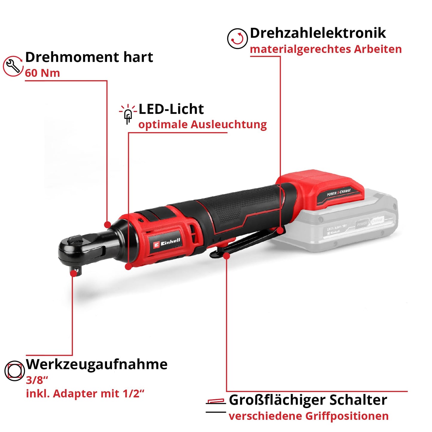 Einhell Akku-Ratschenschrauber (TE-RW 18/60) Li-Solo Power X-Change ohne Akku