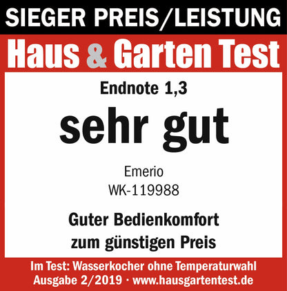 EMERIO Glas Wasserkocher (1,7L): 2200 Watt, Blau LED-Innenbeleuchtung | BPA-Frei