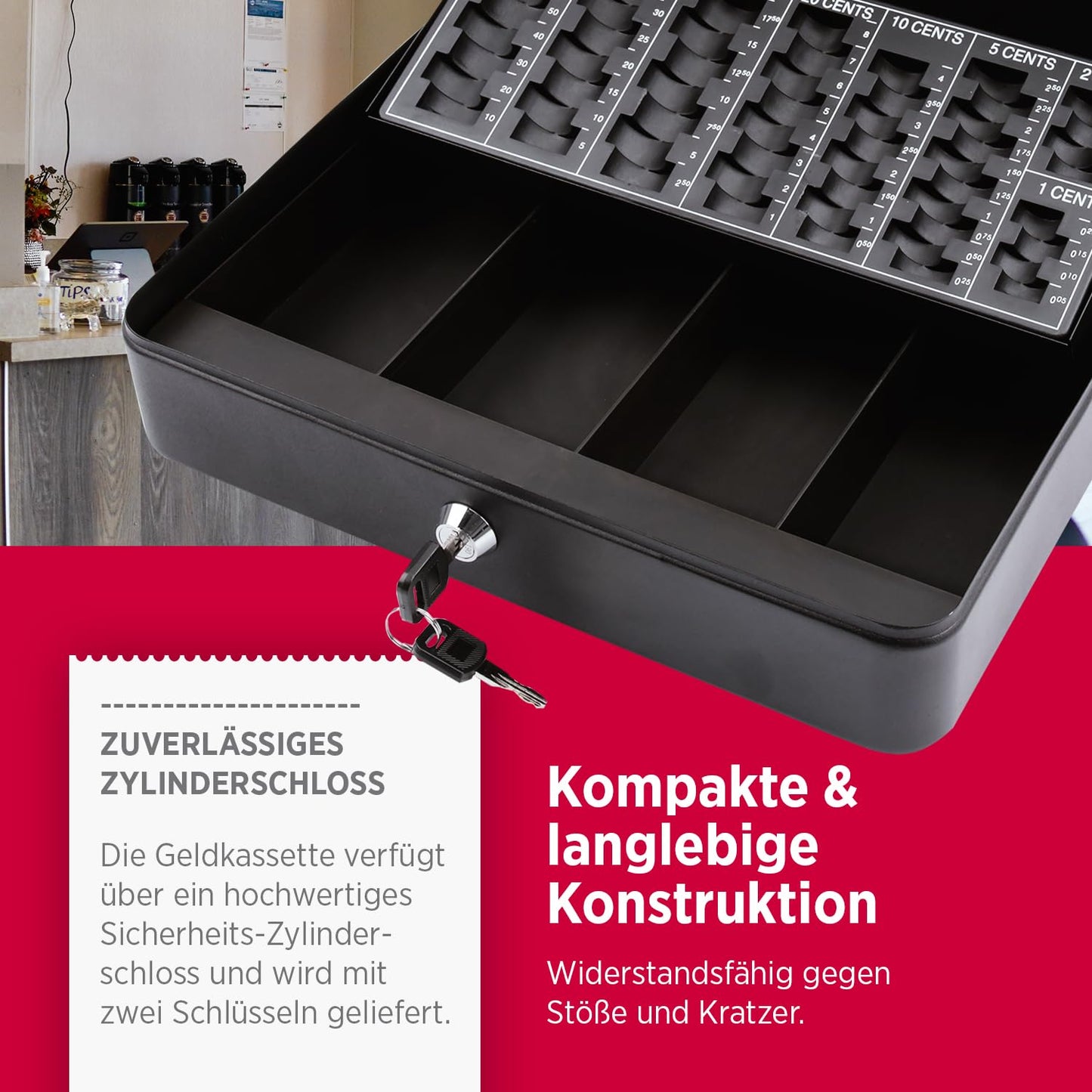 Olympia (6031 CB 770 Plus) Geldkassette: Abschließbar mit Schlüssel & Münzzählbrett inkl. Falschgeldprüfer