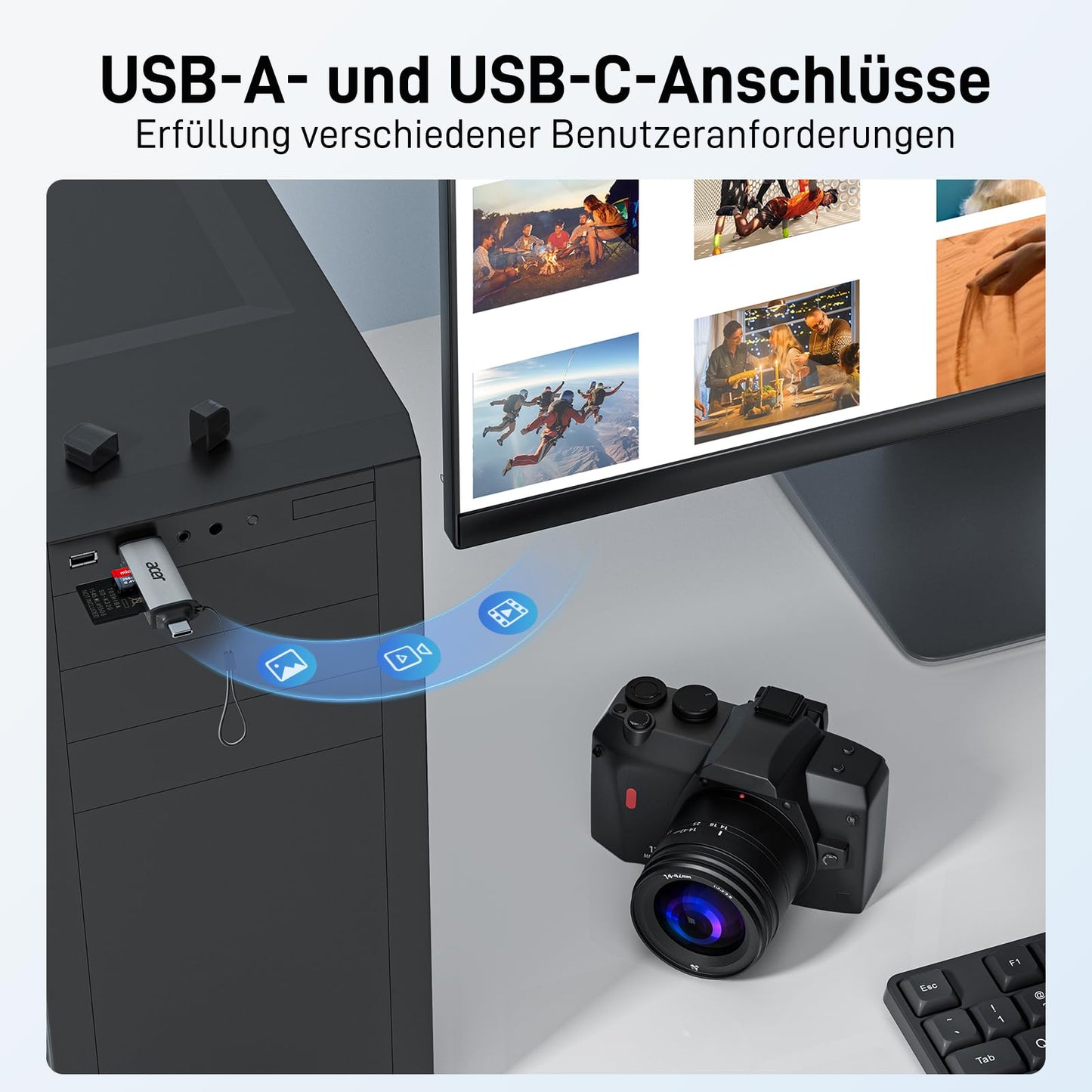 acer USB-C, USB 3.0 Kartenleser | Dual-Slot SD/microSD Adapter für PC, Mac, Smartphone