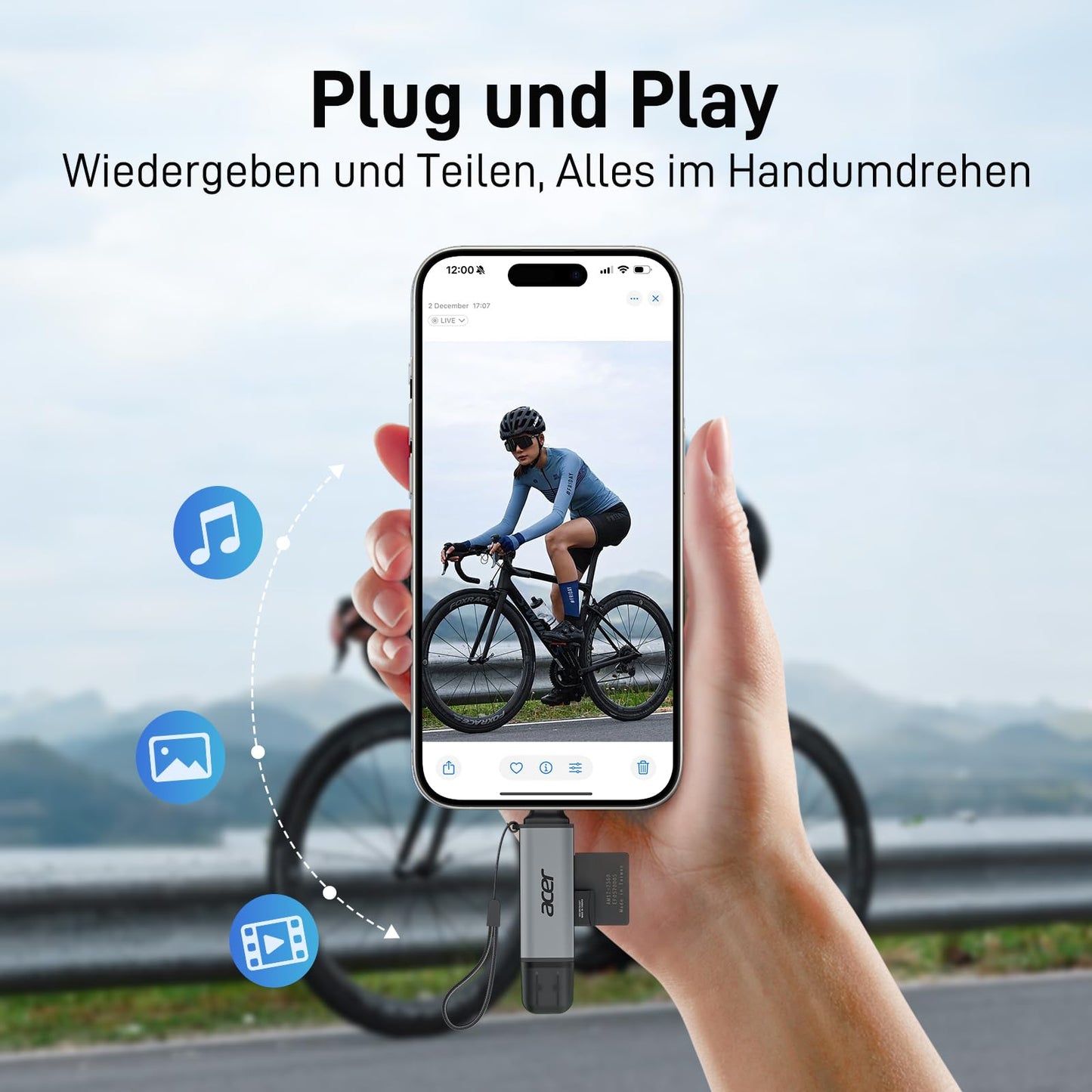 acer USB-C, USB 3.0 Kartenleser | Dual-Slot SD/microSD Adapter für PC, Mac, Smartphone