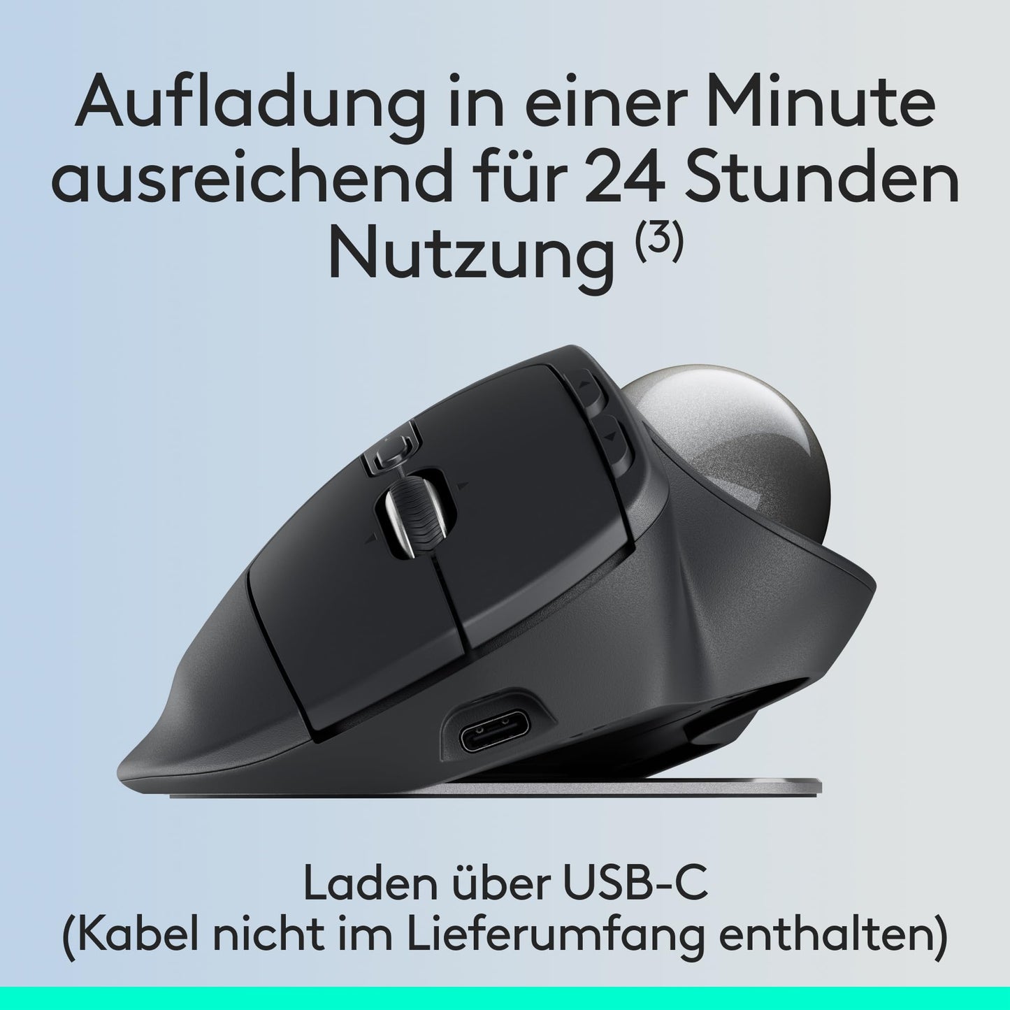 Logitech MX Ergo S Advanced kabellose Trackball-Maus, über USB-C wiederaufladbare kabellose ergonomische Maus mit Bluetooth und verschlüsseltem Dongle, 6 programmierbare Tasten, für PC/Mac - Graphit