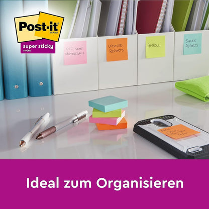 Post-it 'Super Sticky Notes' Packung mit 6 Blöcken, 90 Blatt pro Block (76x127mm): Stark-Klebend