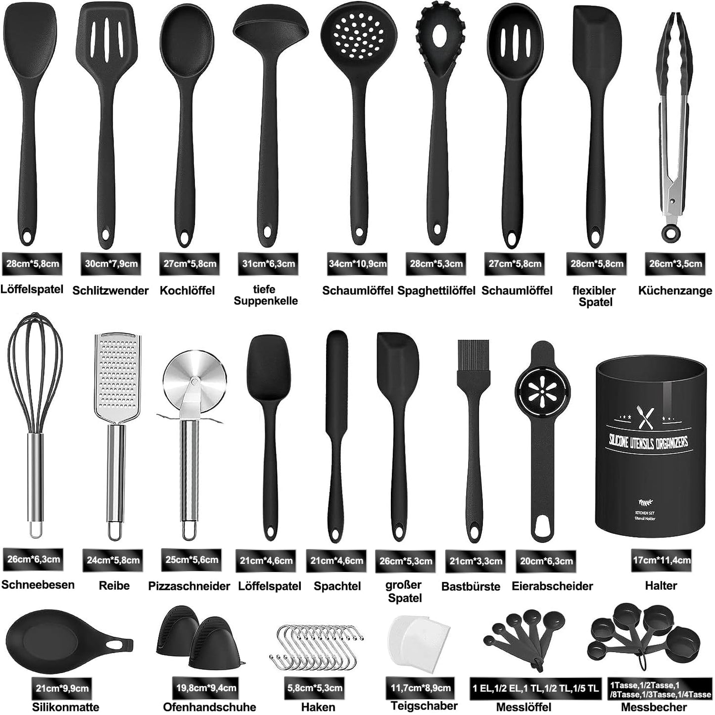 43-piece silicone cooking utensil set: dishwasher safe (black)