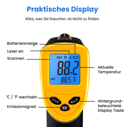 Industrie Digital Infrarot Thermometer -50 bis +610°C mit LCD Beleuchtung (Nicht für Menschen)