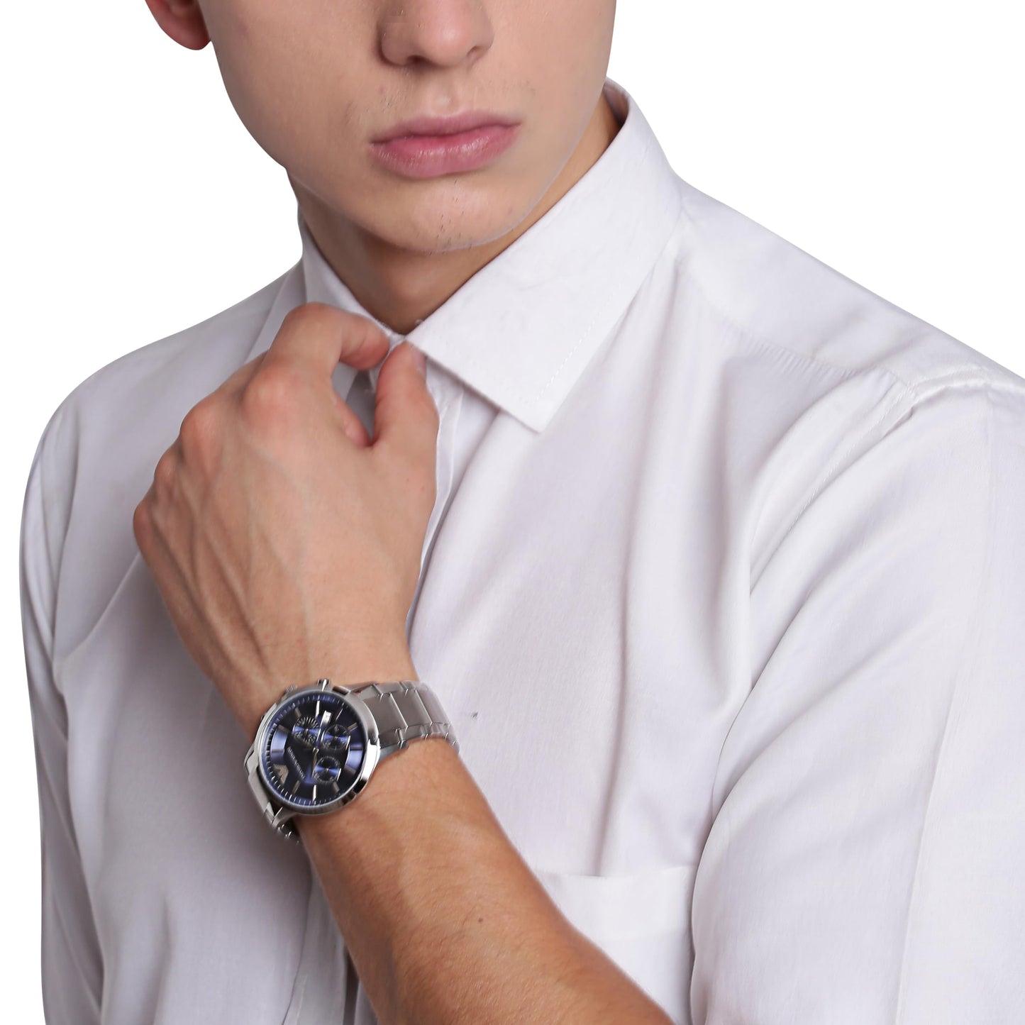 Emporio Armani 'AR2448' Chronograph Movement Men's Watch (43mm): Silver Stainless Steel Bracelet
