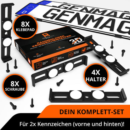 GENMAG® Kennzeichenhalter - Rahmenlos (Legal & Universal) für 2 Kennzeichen