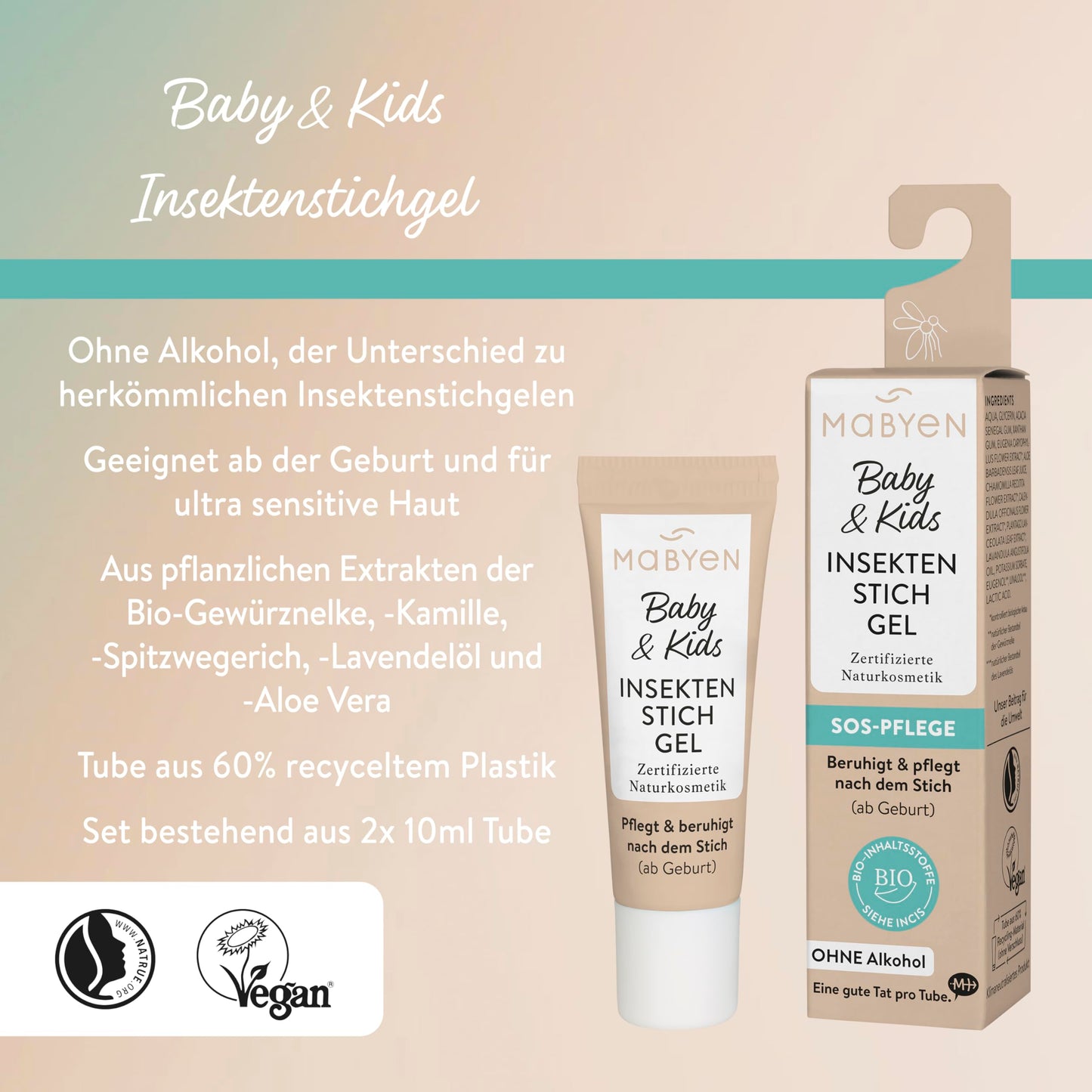 Mabyen Baby &amp; Kids Summer Protection Set (2-piece): Sunscreen SPF 50 + Insect Bite Gel | From birth, Vegan
