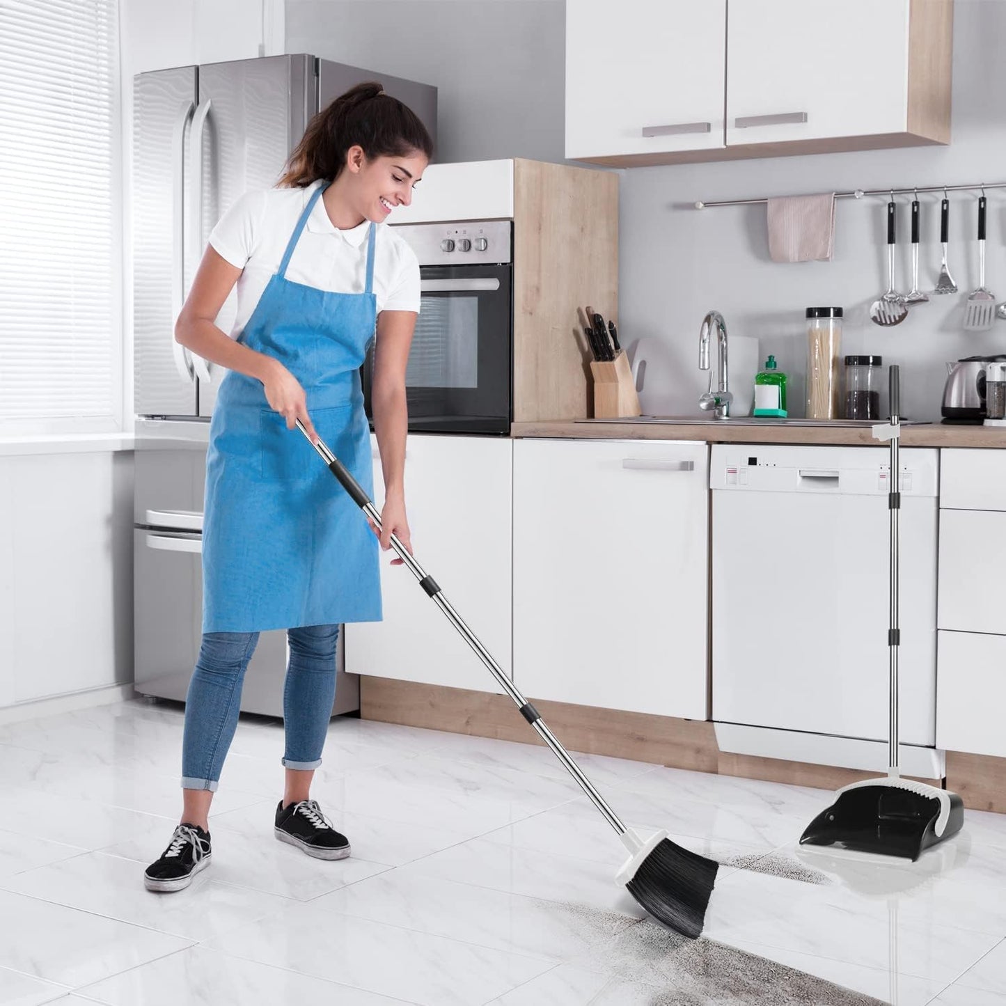 Broom and Dustpan Set | Combo with 137cm Long Handle for Kitchen, Household