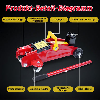 Hydraulik-Wagenheber mit hydraulischer Kolben-Schnellhubpumpe | 1.5 Tonnen Kapazität