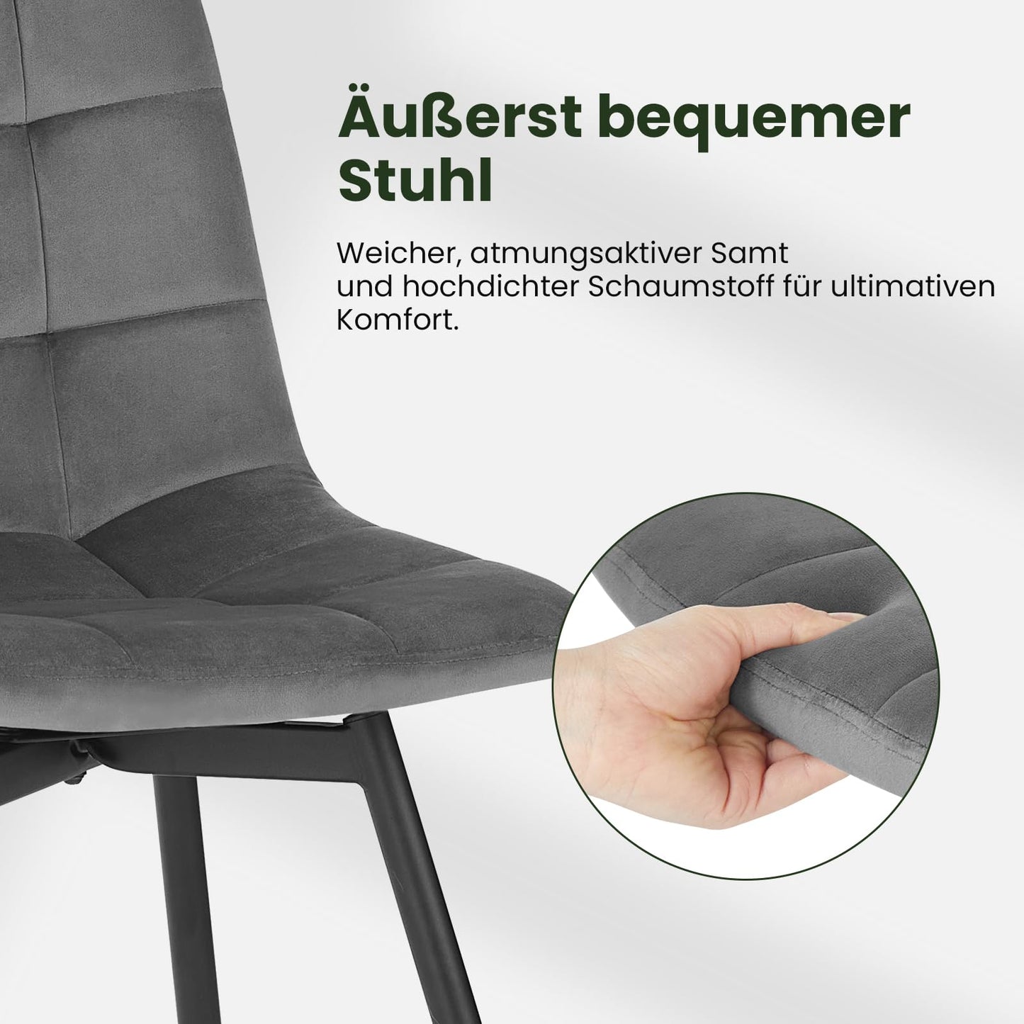 EUGAD 4er-Set Esszimmerstühle: Drehbarer Küchen-, Polsterstuhl mit Metallbeine (Dunkelgrau)