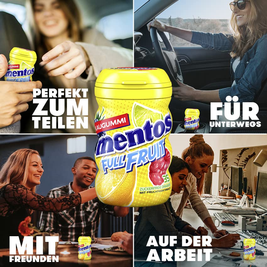 Mentos Chewing Gum Full Fruit (6 x 35 pieces) in three varieties with fruit flavor &amp; liquid filling