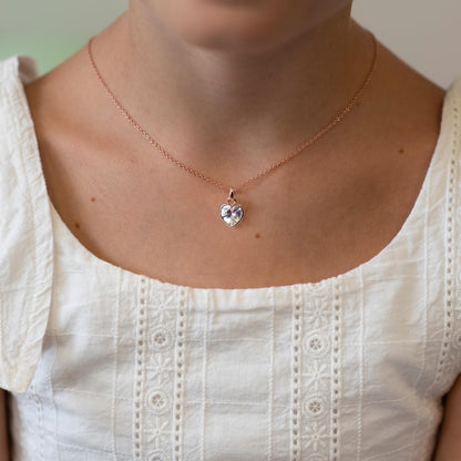 AMOONIC heart necklace for girls (925 silver) rose gold-plated: children's necklace with '45cm' heart pendant