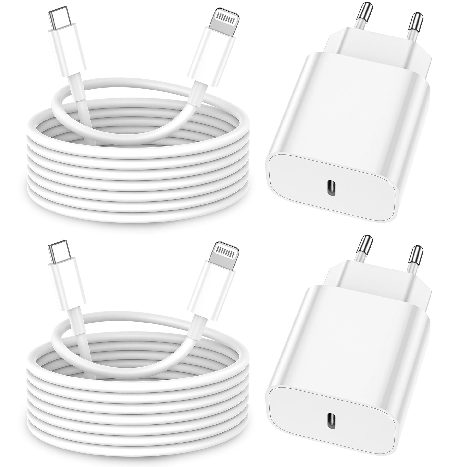 Apple iPhone Schnellladegerät 25W - 'MFi-Zertifiziert' (2er-Pack) mit USB-C auf Lightning-Kabel