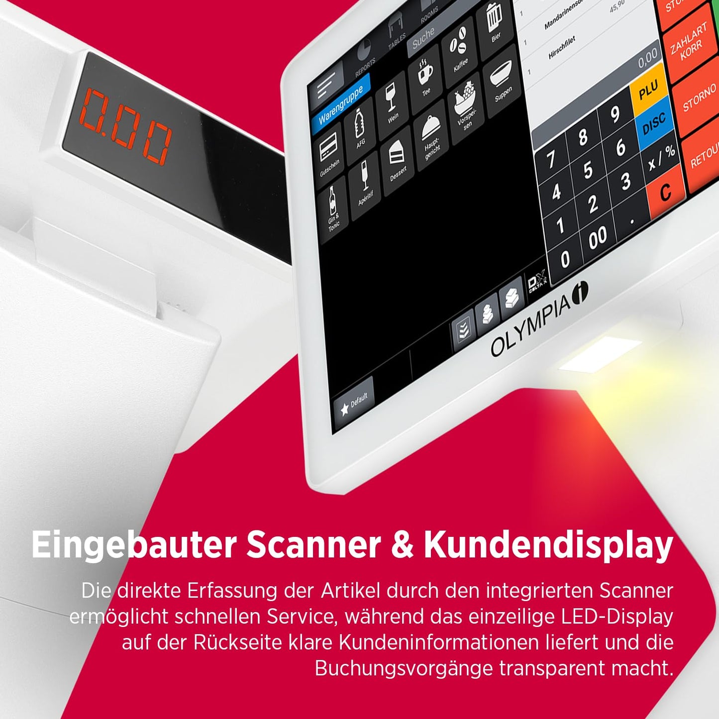 Olympia TS10 Touchscreen Kassensystem für Gastronomie & Einzelhandel: Scanner, Kundenanzeige
