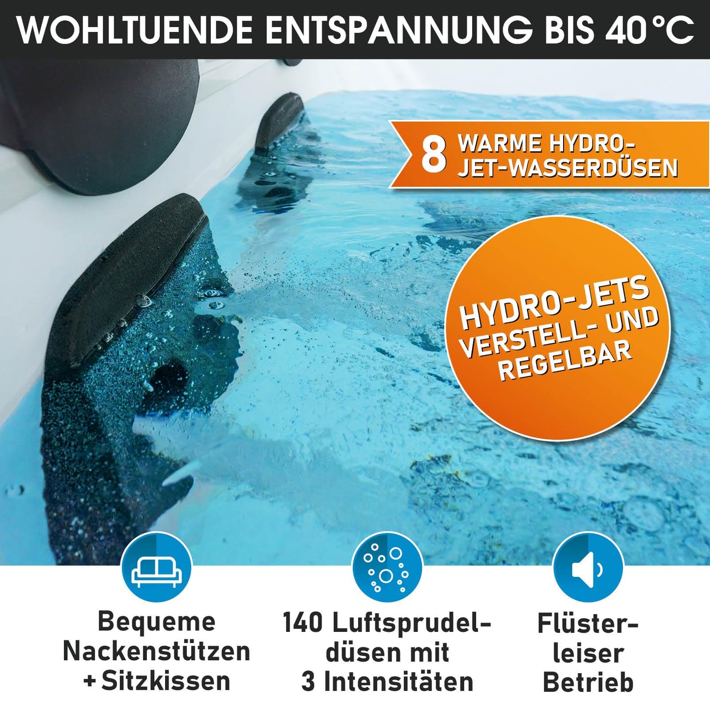 BRAST® Whirlpool MSpa Oslo Plus XXL mit Fester Außenwand & LED-Beleuchtung