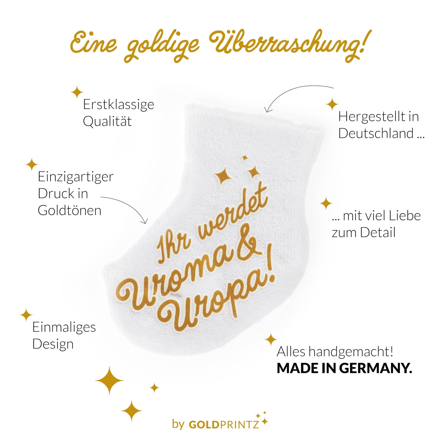 goldprintz I You're going to be a great-grandma and great-grandpa I Pregnancy announcement I Gold printed baby socks I We're having a baby announcement I Pregnancy announcement I Surprise baby news