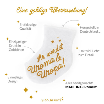 goldprintz I You're going to be a great-grandma and great-grandpa I Pregnancy announcement I Gold printed baby socks I We're having a baby announcement I Pregnancy announcement I Surprise baby news