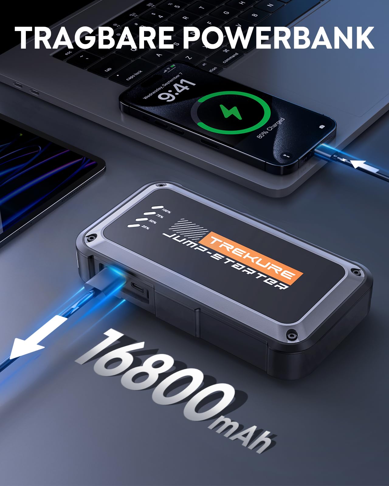 TREKURE TK10 Starthilfe-Powerbank für Pkw (3000A) mit LED Taschenlampe