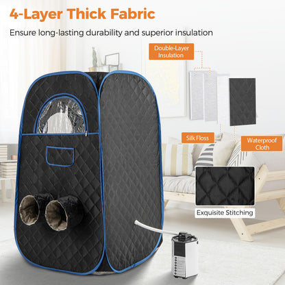 HOMASIS Steam Sauna for Home with Remote Control, Folding Chair &amp; Foot Massager (Black)