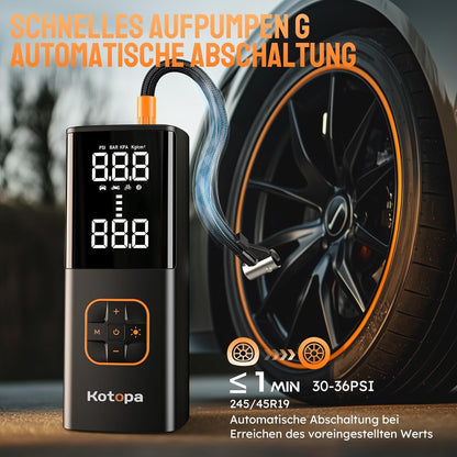 KOTOPA Electric Air Pump (150PSI): Rechargeable Air Compressor with 4 Adapters