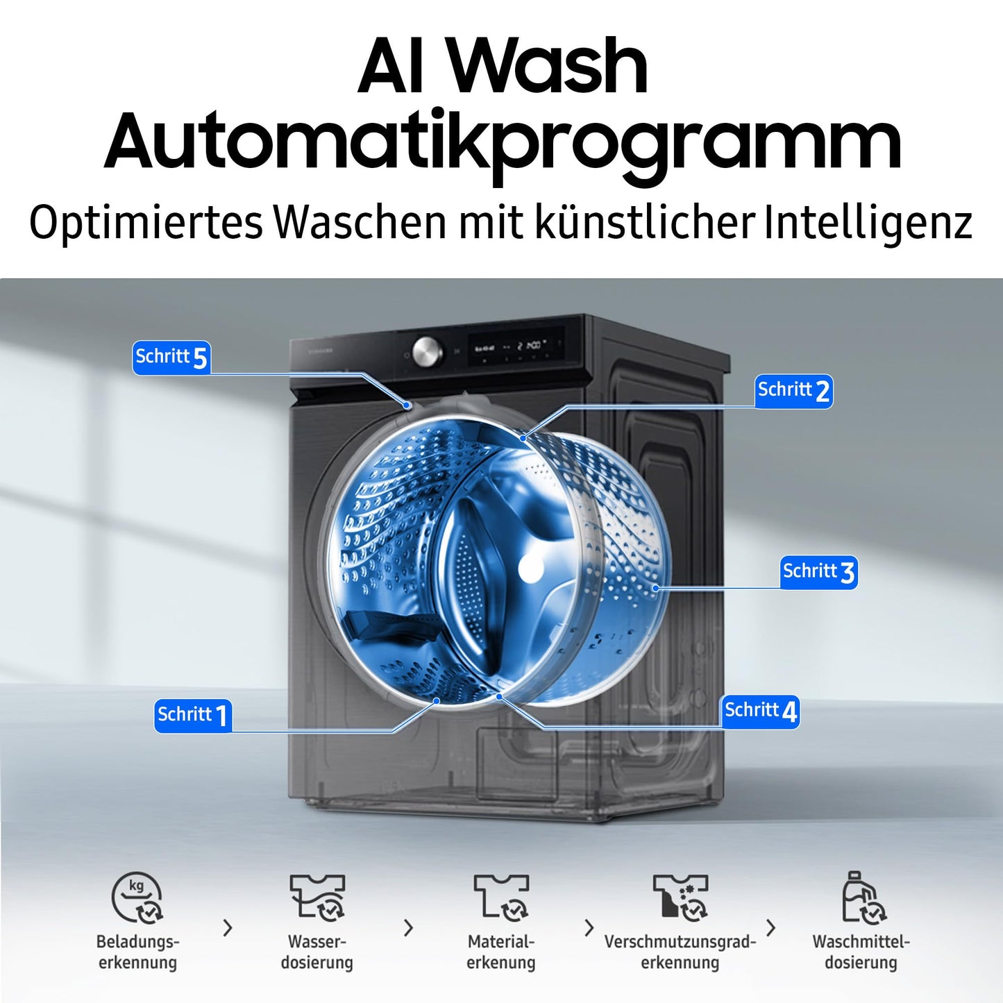 Samsung (WF90F09C4SU2) 'Bespoke AI' Waschmaschine (9kg): SmartThings Energy Mode, Ecobubble, SuperSpeed