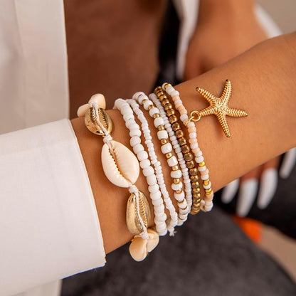 Beach bracelet for women: 7-in-1 style jewelry with starfish and shells