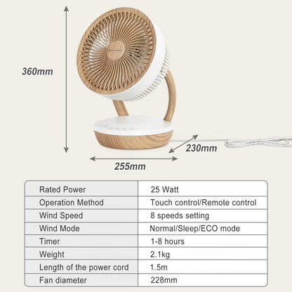 MYCARBON (FS05-DC) Leiser 3D-Raumventilator mit DC-Motor und intelligenter Steuerung