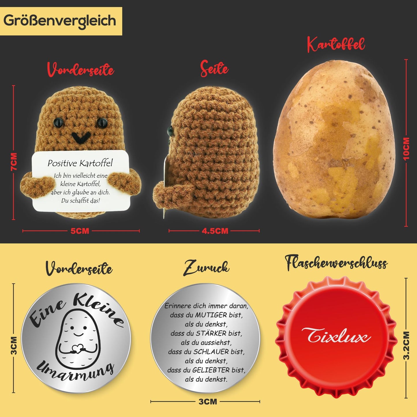 Tixlux Positive Kartoffel: Handgemachte Ermutigungs-Puppe | Silber & Geschenkidee