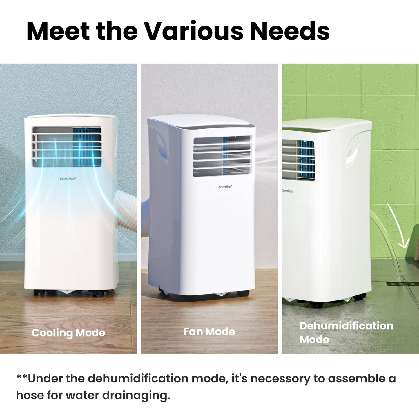 Comfee 3-in-1 Mobiles Klimagerät (MPPH-09CRN7) mit Abluftschlauch: 9000 BTU - 2,6kW