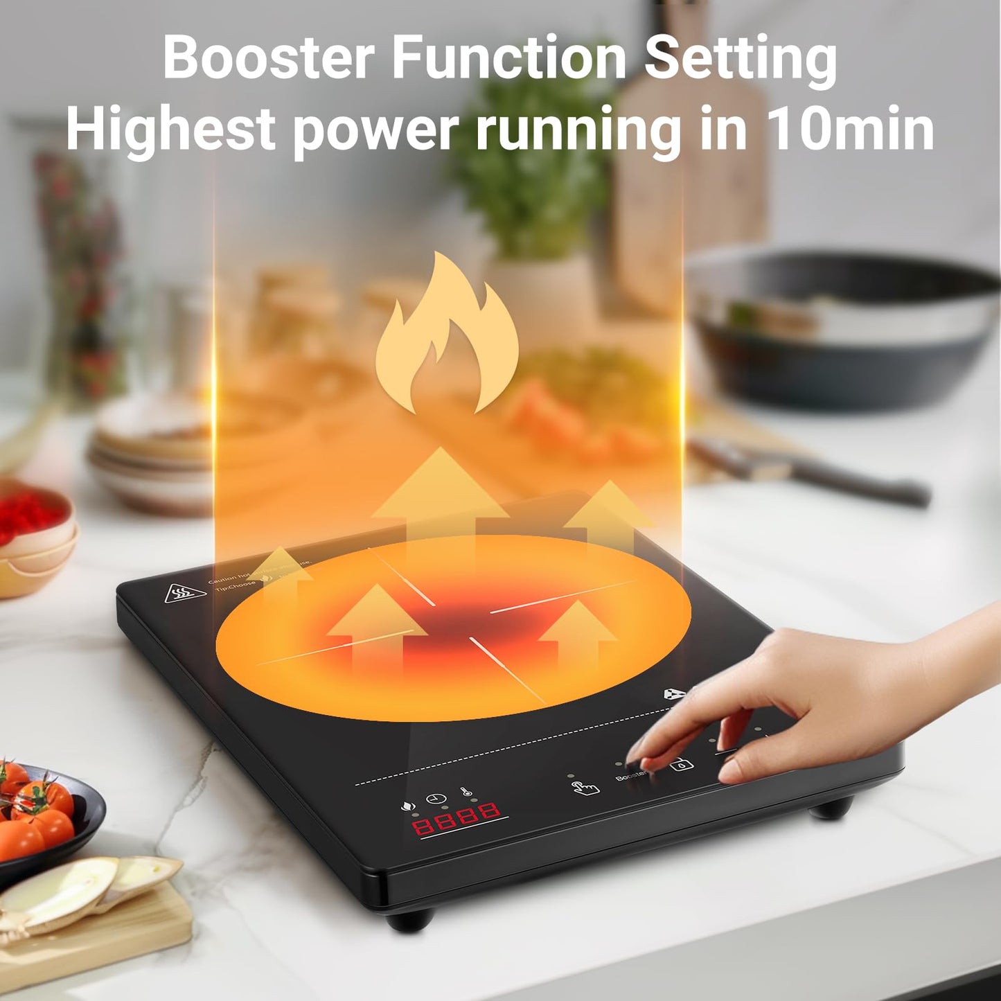Aobosi Induktionskochfeld 1 Platte,Induktionskochplatte mit Booster-Funktion, 20 Leistungsstufen und Temperaturstufen,Kompakte Größe,2000W Tragbares Induktionskochfeld,10H-Timer,Schwarz