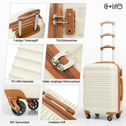COOLIFE Hartschalen Reisekoffer-Set (6-teilig):ABS, 4 Rollen, TSA-Schloss | Blaubraun