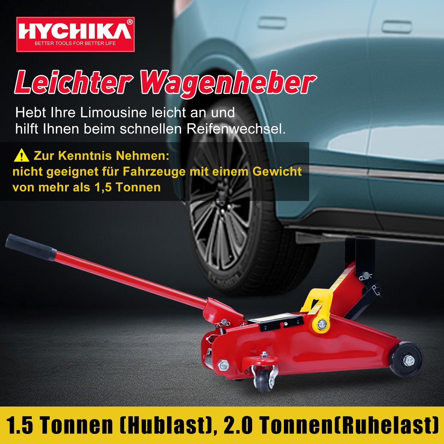 Hydraulik-Wagenheber mit hydraulischer Kolben-Schnellhubpumpe | 1.5 Tonnen Kapazität