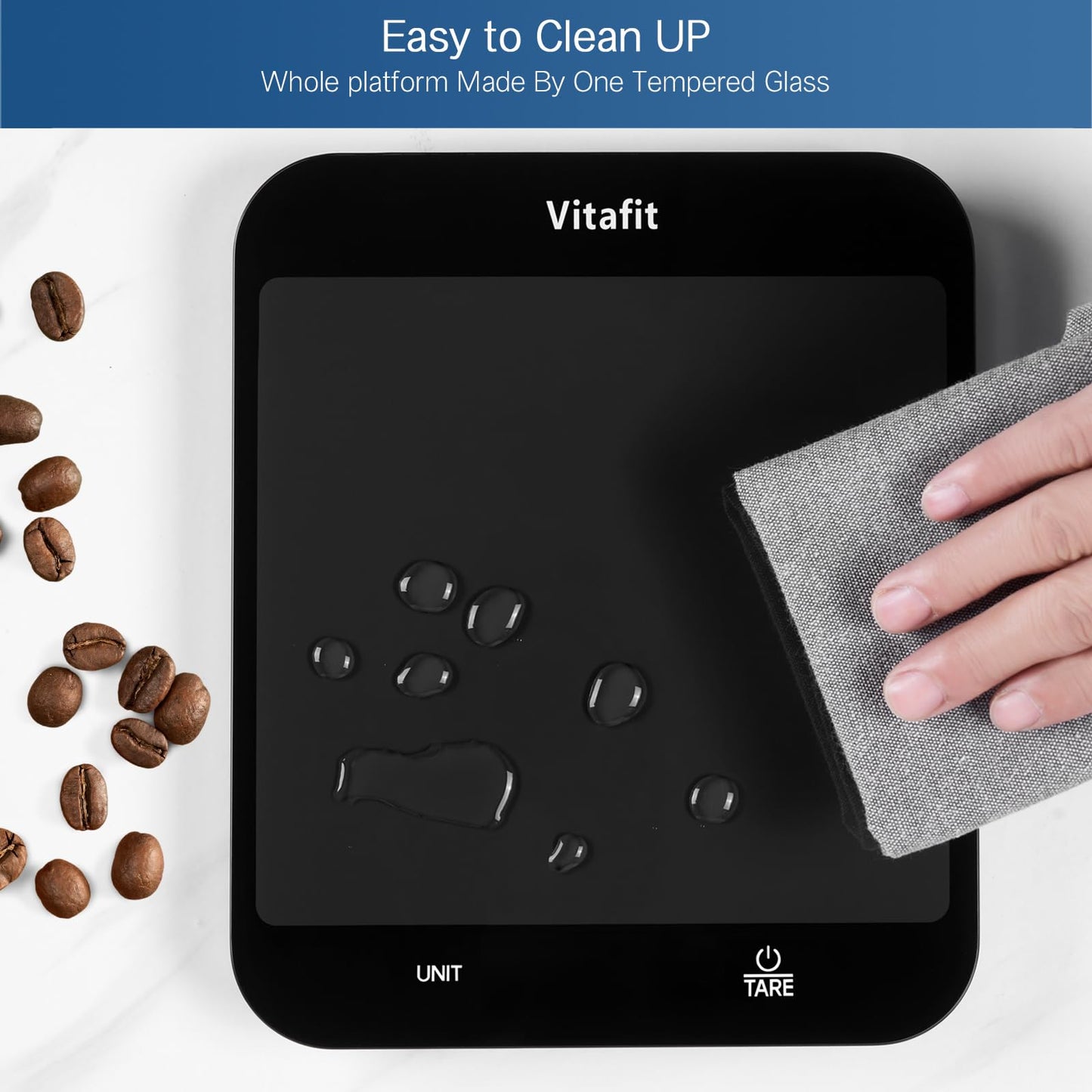 Vitafit (VT707) Multifunktionale Digitale Küchenwaage mit LED-Display aus gehärtetes Glas