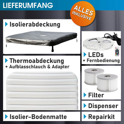 BRAST® Whirlpool MSpa Oslo Plus XXL mit Fester Außenwand & LED-Beleuchtung
