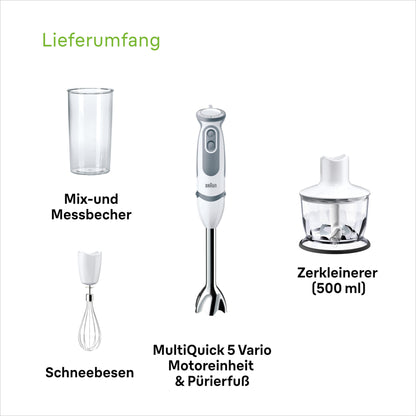 Braun Stabmixer (MQ 5235WH) mit Edelstahl Mixfuß: 1000 Watt, inkl. 3-teiligem Zubehör-Set